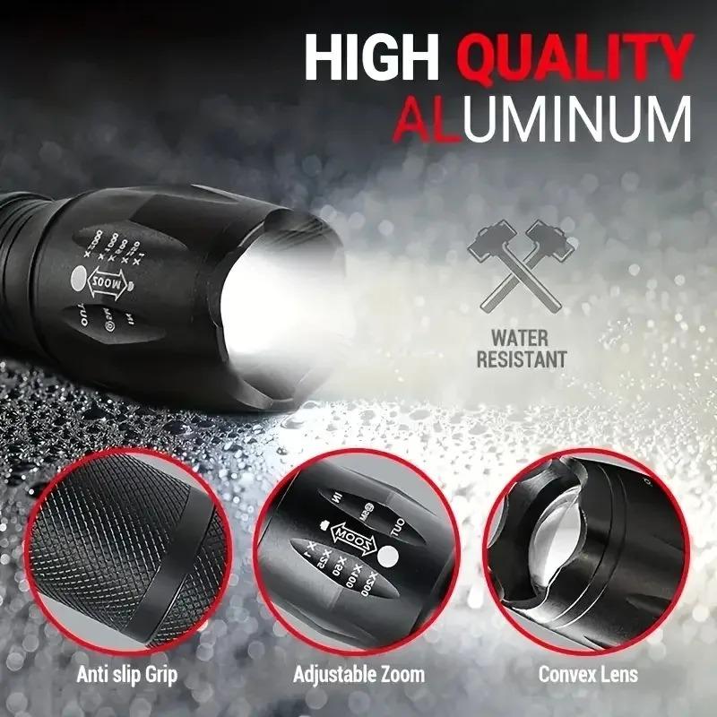 High Power LED Flashlights Camping Torch 5 Light Modes Zoom Light Aluminum Alloys Waterproof Material External 3 AAA Battery