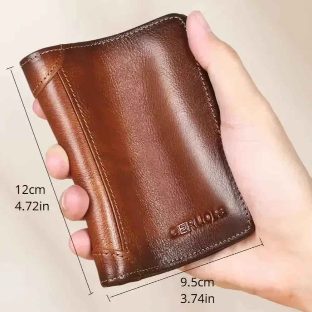 Men Wallet Genuine Leather Rfid Blocking Trifold Wallet Vintage Thin Short Multi ID Credit Card Holder Male Purse Money