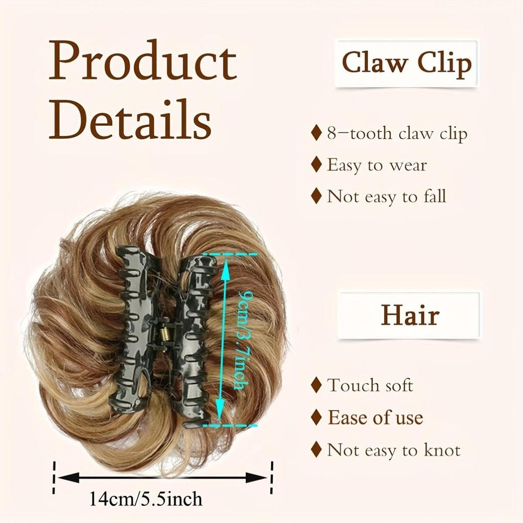 Elegant Claw Clip Hair Bun for Women - Synthetic Wavy Curly Updo Chignon Ponytail Extension, Tousled Hairpieces Suitable for All