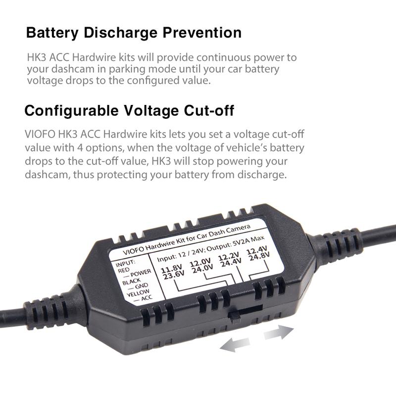 VIOFO Type-C HK4 ACC Hardwire Cable For A119MINI2/A229 Plus/A229 Pro/A229 Ultra/A329/T130/WM1 Dash Cam Parking Mode