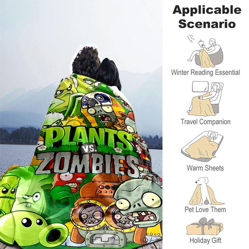 1pc Blanket Plants vs. Zombies Print Design, Lightweight Blanket for Sofa, Bed- Soft &Warm, Gift for All Seasons like Christmas, Halloween