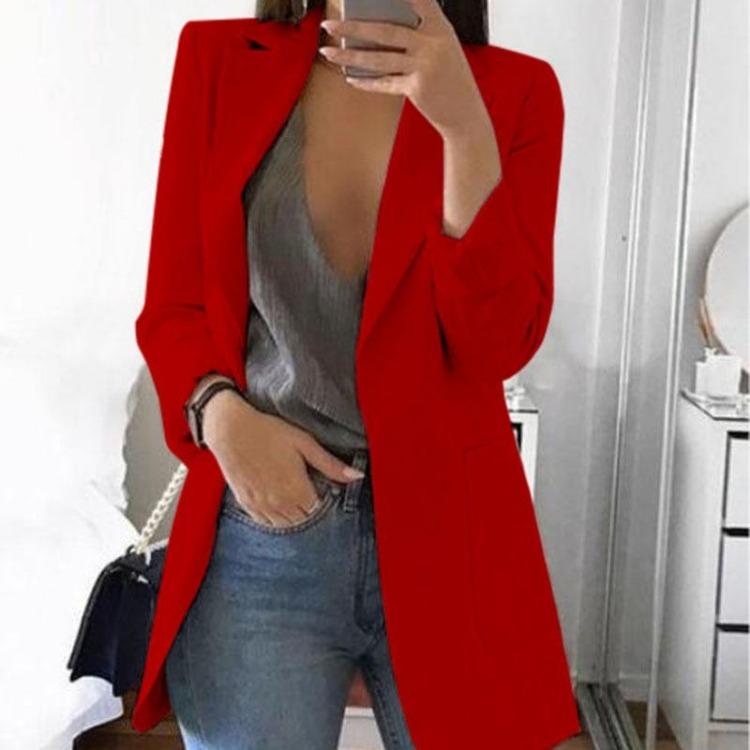 Plus Size Blazer Cardigan For Women Autumn Winter Casual Overcoat Solid Lapel Jacket Large Topcoat