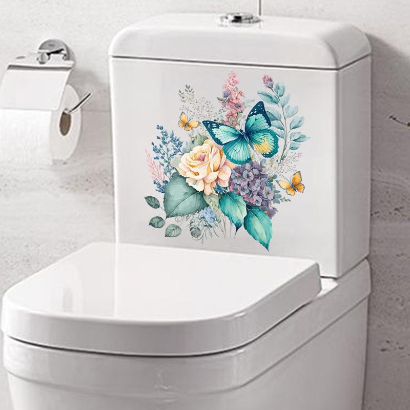 Creative Flower Butterfly Toilet Sticker Waterproof Self-Adhesive Removable Decal for Bathroom Toilet Lid Decor
