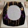 Purple Rose And Butterfly Print Fitted Sheet Set Black With Gold Accents Bedding Set With Pillowcases For Bedroom Decor