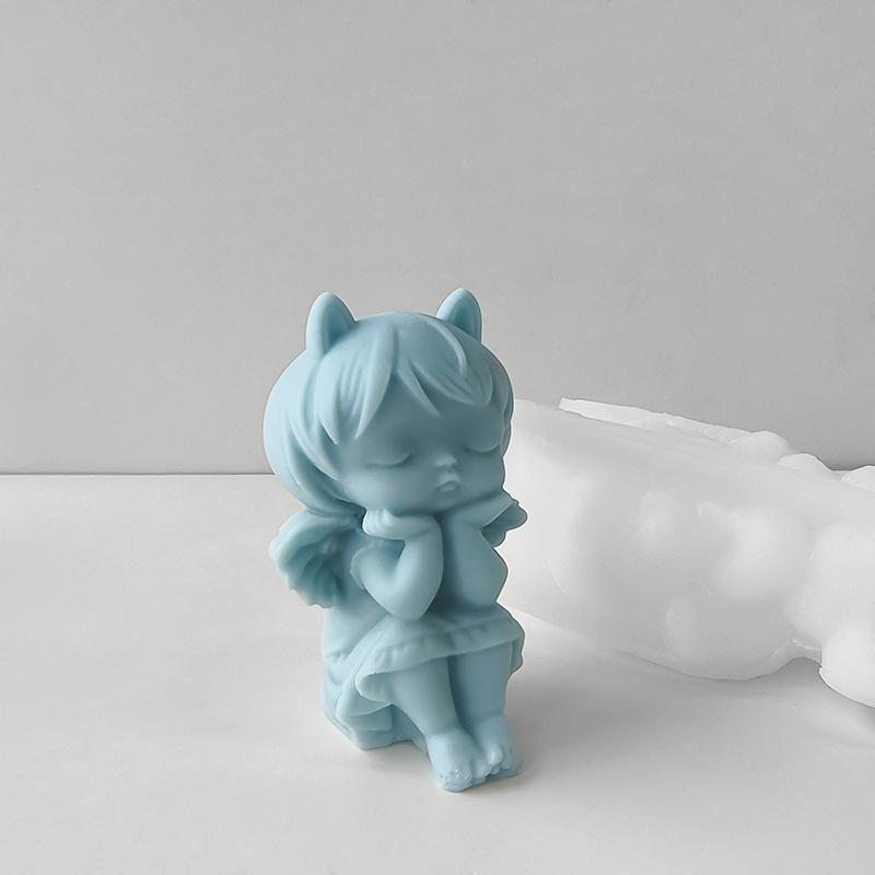3D Prayer Angel Plaster Doll Silicone Mold Handmade Aroma Candle Gypsum Form Mould Soap Soy Wax Candle Making Supplies