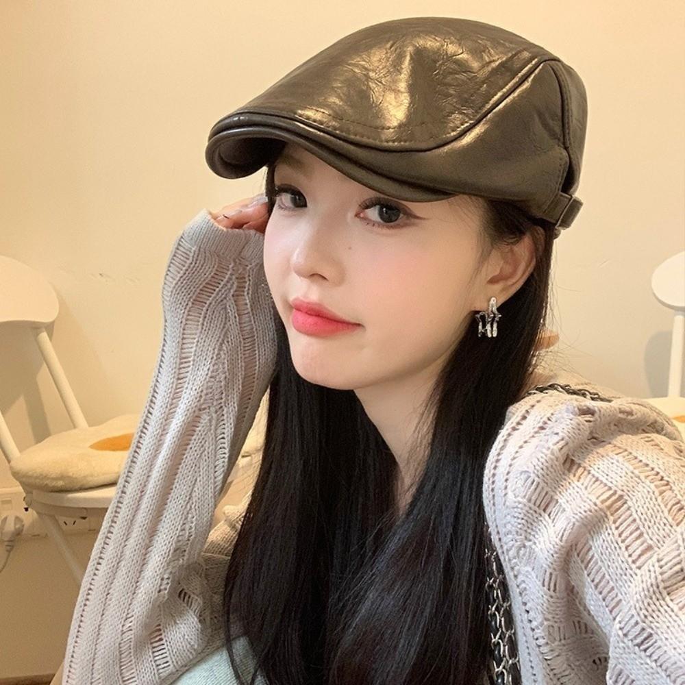 PU Leather Peaked Cap Vintage Newspaper Hat New Sun Hat  Outdoor Sports