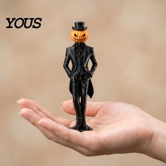 Festive Atmosphere Ornament Pumpkin Gentleman Figurine, Halloween Head Man Statue, Spooky 3D Printed for Shelf Mantel Tabletop Decor Collectibles Fans