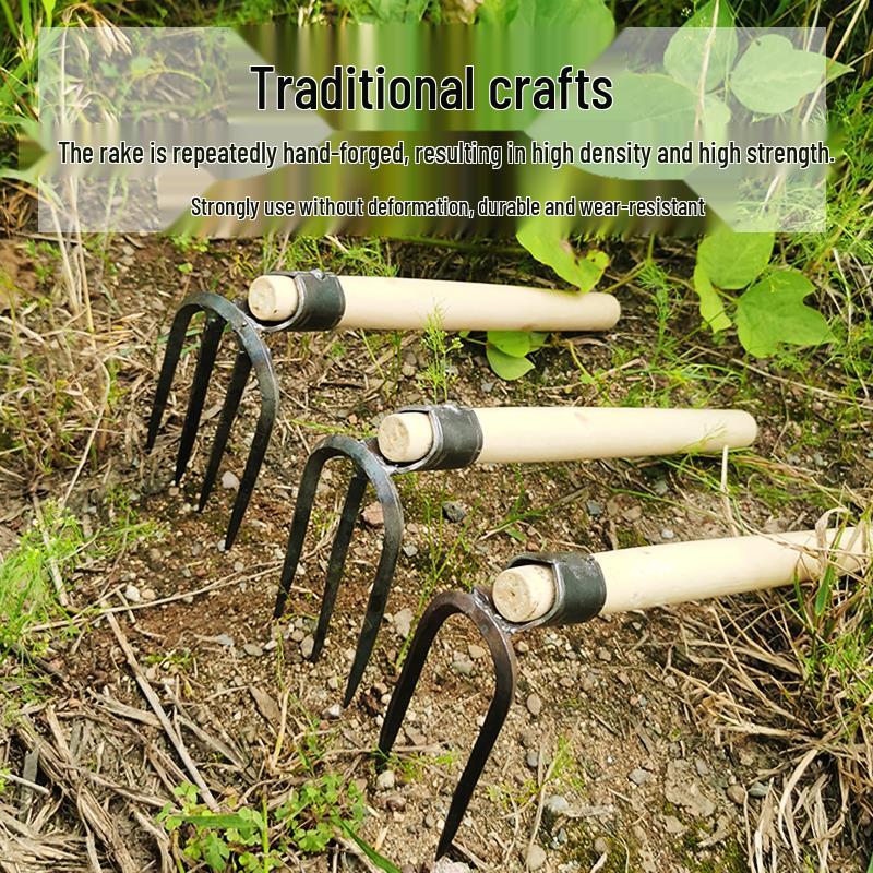 Forged Steel Three-Tine/Four-Tine Garden Rake for Loosening and Turning Soil