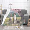 Flowery Spring All Sizes Soft Cover Blanket Home Decor Bedding Dog Australian Shepherd Also Spring Cherry Tree Bird Bullfinch