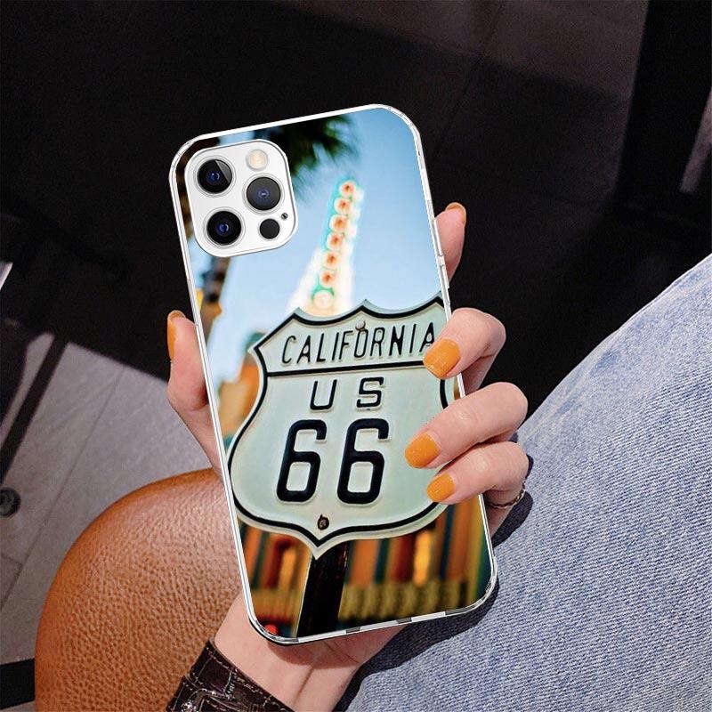 America Route 66 Phone Case For iPhone 17 Air 16 Pro Max 16E 15 + 14 Plus 11 12 13 Mini 7 8 SE Gift Print Cover Fundas