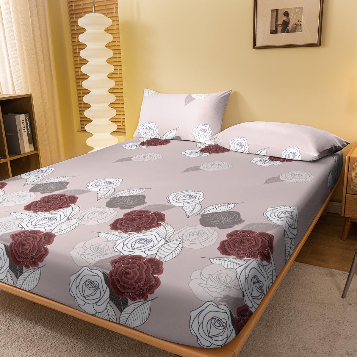 

1 простая современная матовая простыня на резинке с принтом в виде цветка розы, покрывало для кровати с принтом в спальню, постельное белье (Исключая наволочки) 71x132cm