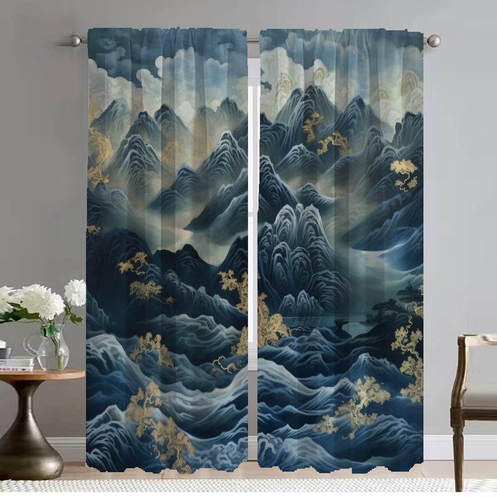 Anti-mosquito Curtains for Living Room Curtain Japanese Waves Home Interior Curtains 2 Pieces Partition Tulle for Bedroom Shades
