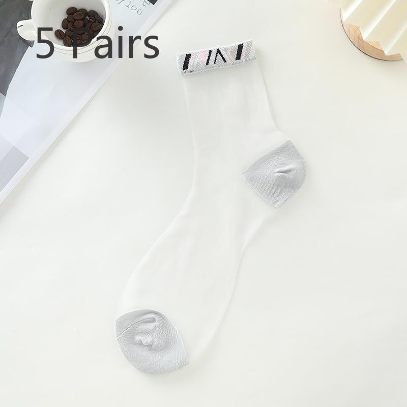 5 Pairs of Men's Summer Thin Ice Silk Glass Silk Non Slip Anti Hook Silk Crystal Silk Transparent Tube Socks