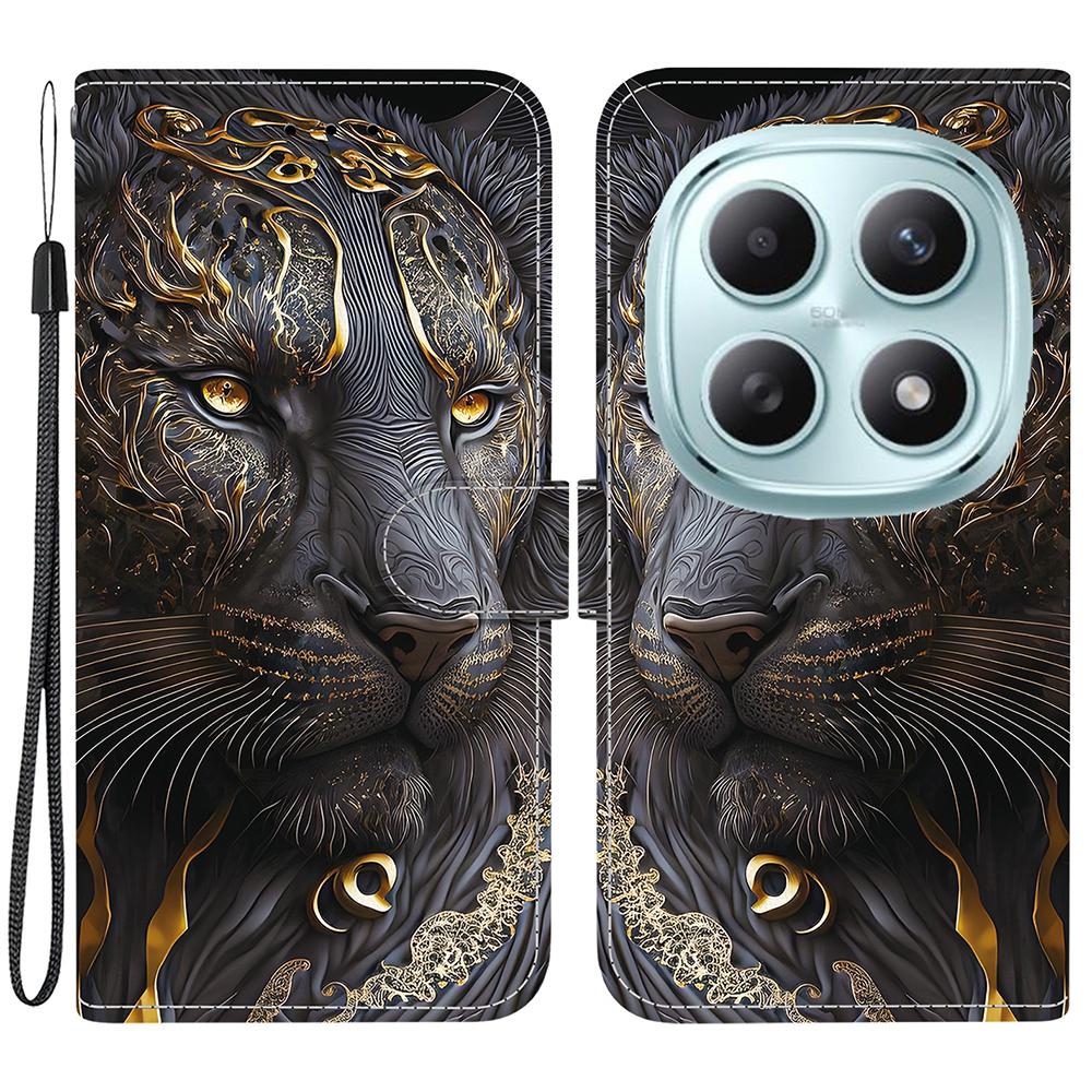 Pro Xiaomi Poco M8 5G/Redmi Note 15 5G (Globální) Kožené pouzdro Stojan Peněženka Vzorový potisk Kryt na telefon s poutkem na zápěstí