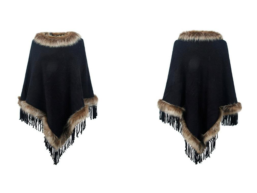 Mao Mao Yu Women's Solid Color Tassel Cape: 2023 Autumn/Winter European & American Loose Knit Pullover Shawl