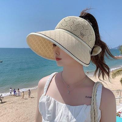 Bow Decorative Sun Visors Solid Color Wide Brim Hat Summer Foldable Lightweight Sun Hats for Women