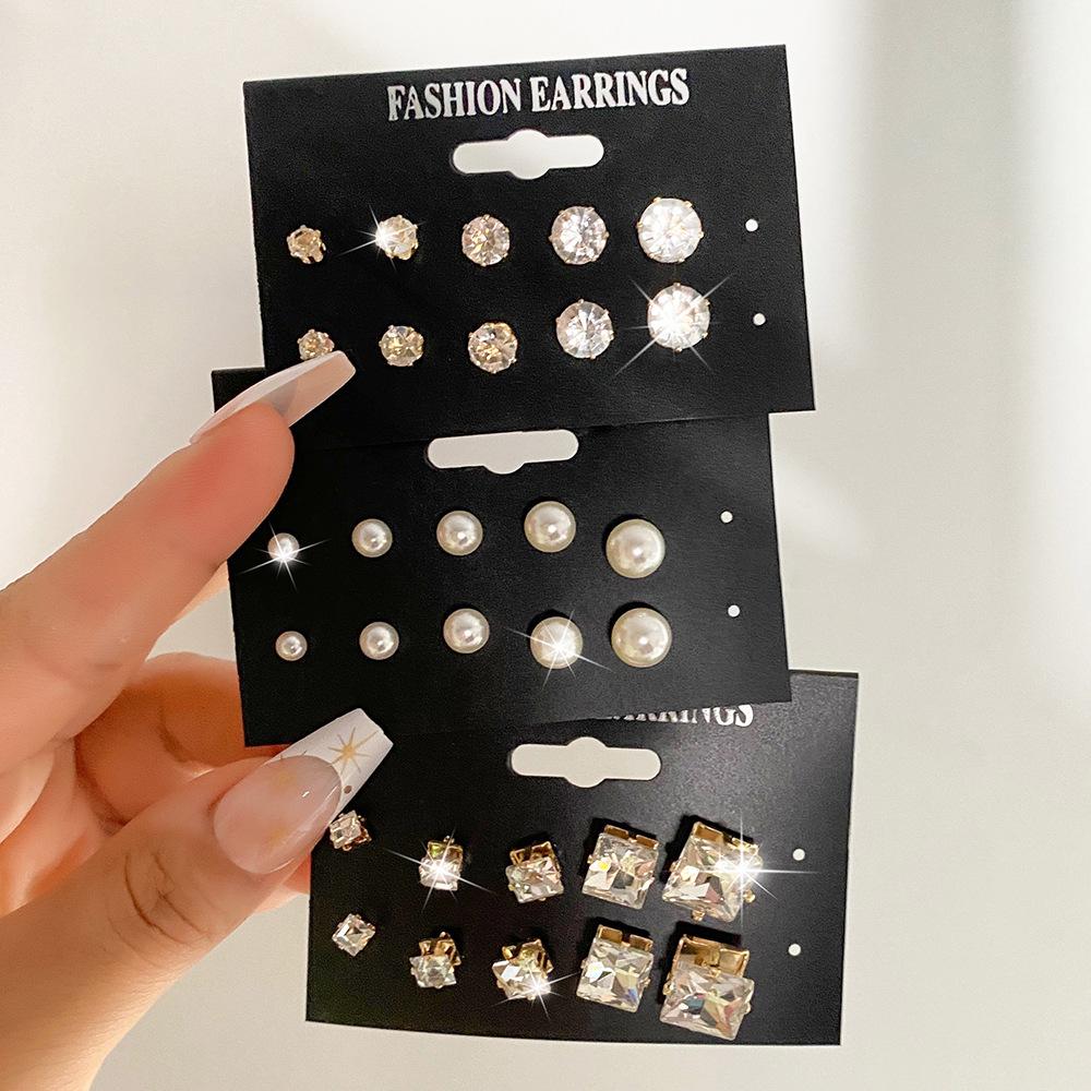 Retro Heart-Shaped Zirconia Crystal Stud Earrings Set - 12 Pairs