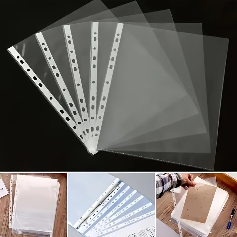 100Pcs A4 11 Holes Loose Leaf Plastic Punched Pockets Folders Documents Sheet Protectors Filing Transparent Folder Bag