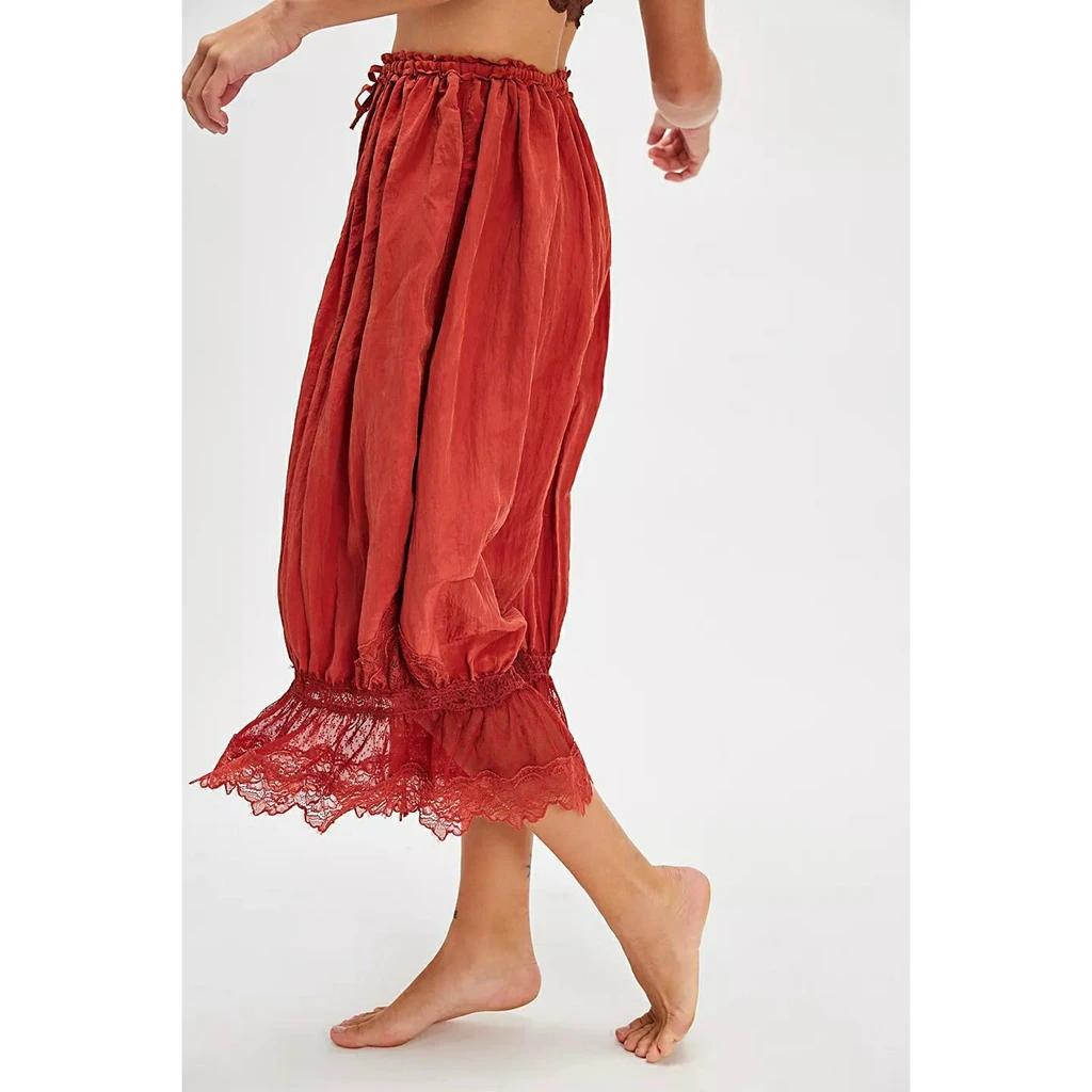 Women's Y2K Loose Fit Bloomers Cropped Pants Drawstring High Waist Floral Lace Patchwork Calf-Length Lantern Trousers