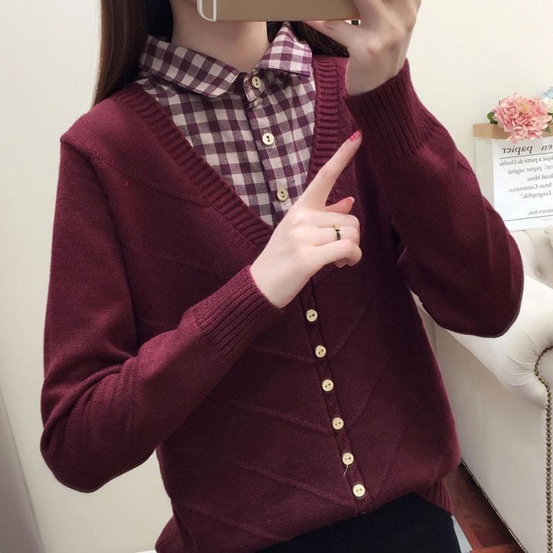 plain lapel patchwork winter loose sweater