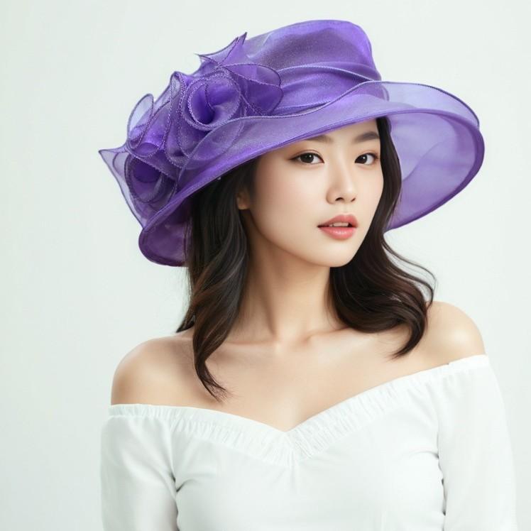 Hat Women's Summer Big Edge Mesh Hat Vintage Eugen Yarn Flower Sun Hat Outdoor Sun Hat Beach Sun Hat