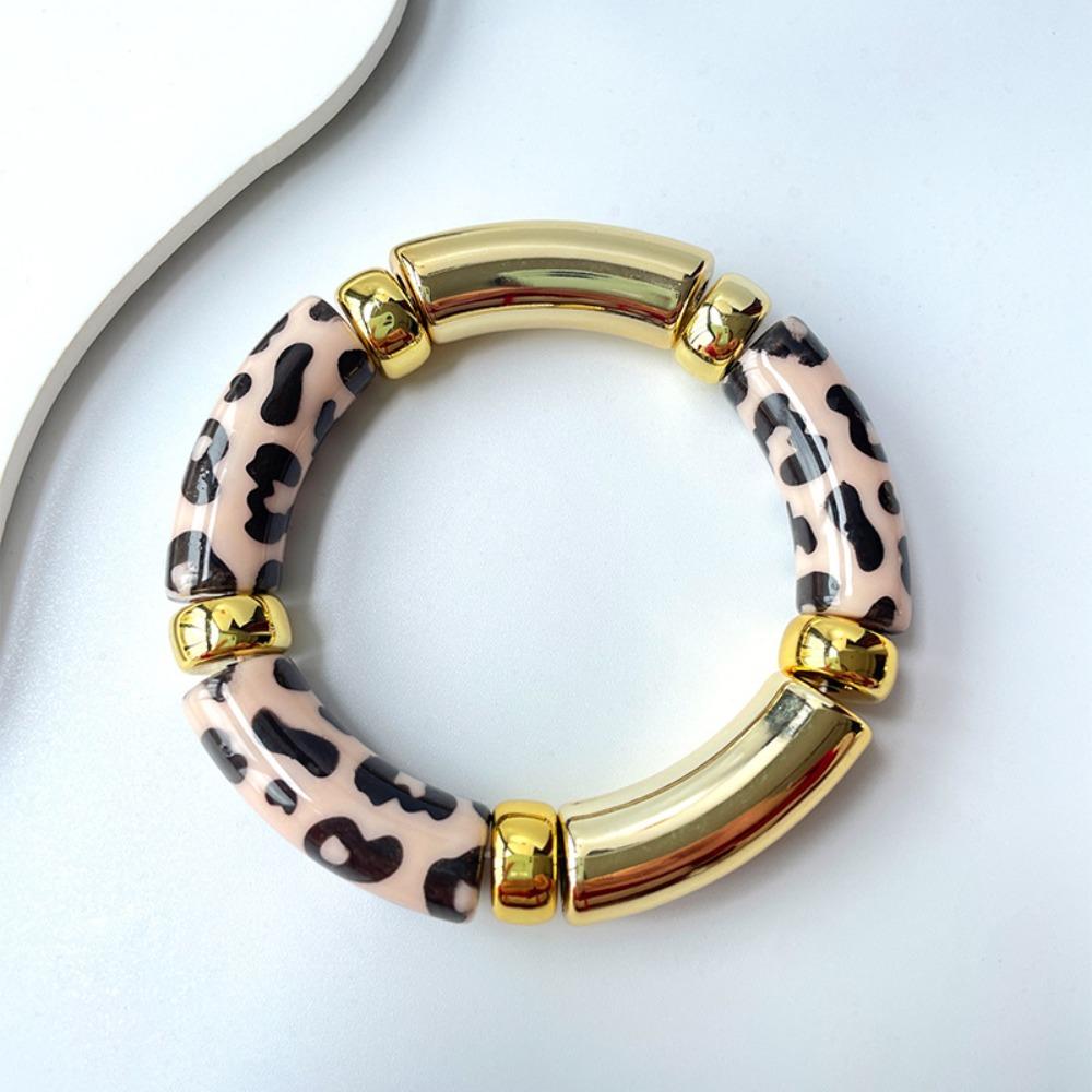 Acrylic Bohemia Style Bracelets Stretchy Curved Tube Bangle Vintage Leopard Bracelets  Gifts