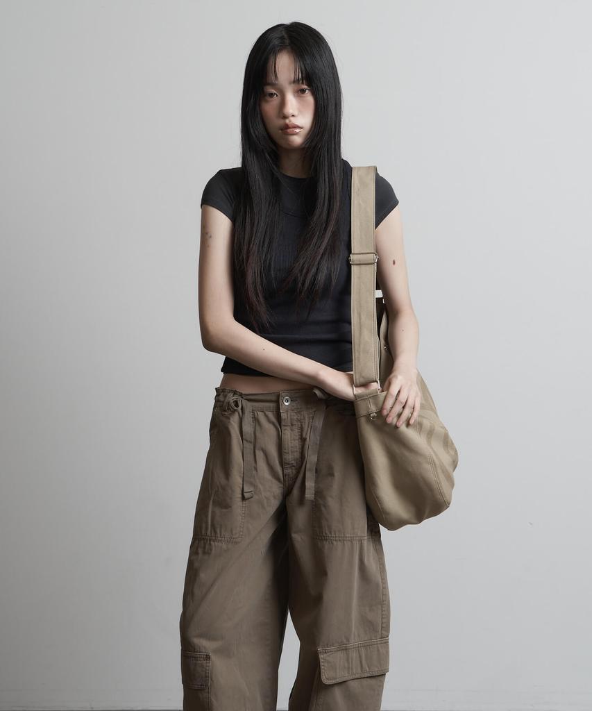 Peanut Loop Spiral Canvas Cross Bag Beige