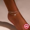 Fashion Summer S925 Sterling Silver Double-Layer Adjustable Heart-Shaped Love Bright Silver Pendant Anklet