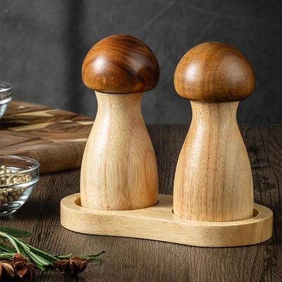 Măcinător creativ de piper din lemn în formă de ciupercă, Set de bază sticlă pentru măcinat sare de mare, piper negru, Râșniță de bucătărie pentru condimente, Solniță din lemn