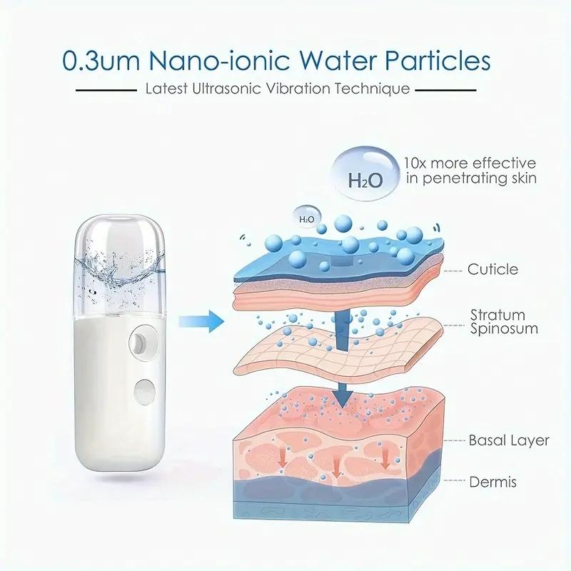 Portable Rechargeable Small Facial Steamer 30ml Mini Humidifier Home Wireless Nano Personal Face Hydrat Sprayer Cool Mist Maker