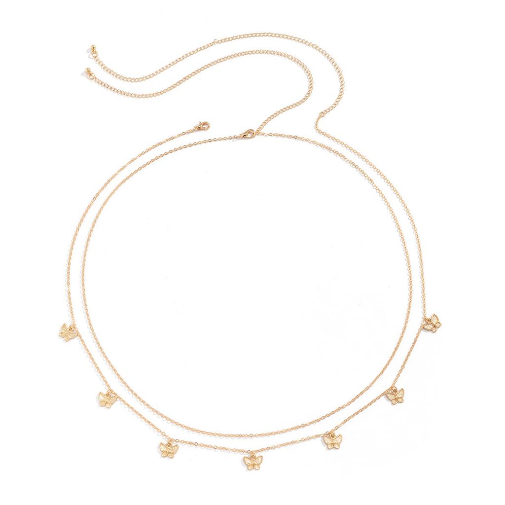 Tassels Butterfly Waist Chain for Women Sexy Charming Double Metal Belly Chain Summer Beach Body Chain Vacation Jewelry Gift