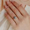 Teal Blue Sapphire Ring: Yellow Gold Plated Minimalist 925 Sterling Silver Band: Art Deco Solitaire Bridal Wedding Jewelry Gift
