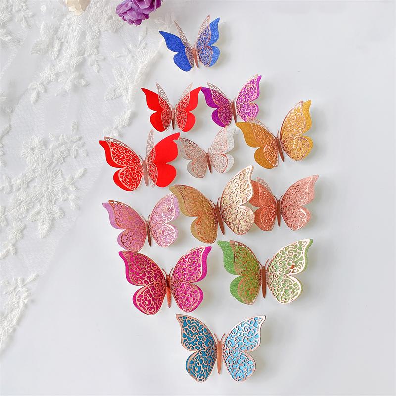 12 Stück 3D Doppelschicht Schmetterling Wandaufkleber an der Wand für Heimdeko DIY Schmetterlinge Kühlschrankmagnet Aufkleber Raumdekoration