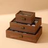 Walnut Wood Grain Watch and Jewelry Display Box with Glass Top