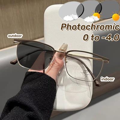 Photochromic Splicing Color Myopia Glasses Anti Blue Light Near Sight Glasses Half Frame Glasses