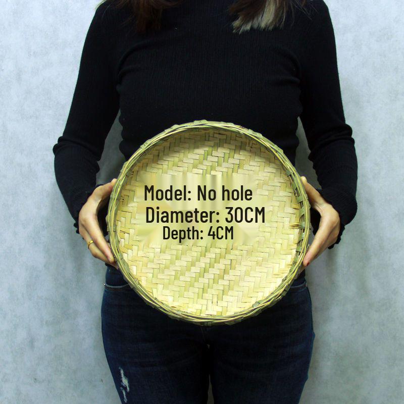 Bamboo Woven Drying & Winnowing Basket - Household Sieve with Holes for Rice and More