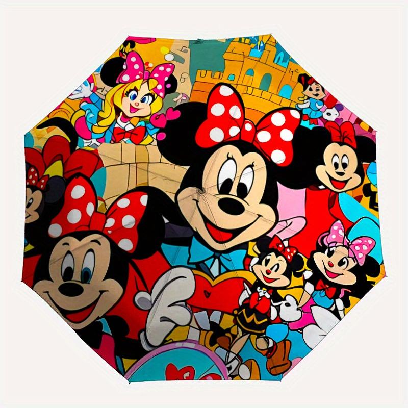 

1pc Mickey, Minnie Automatic Folding Umbrella: Compact 8-rib Design Cartoon Travel Companion for Outdoor, Casual Accessory