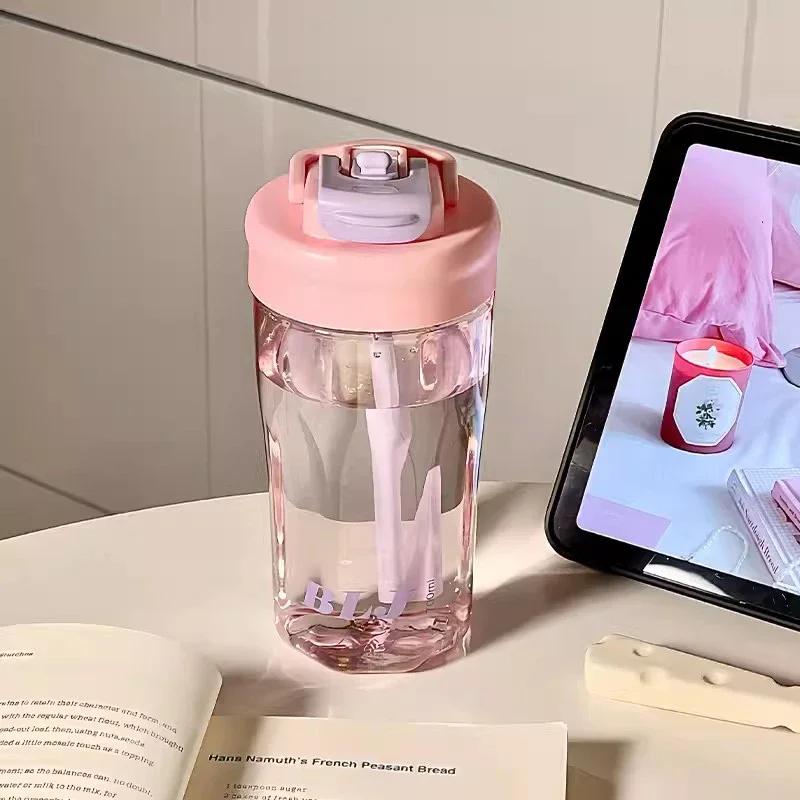 570/700ml Cute Water Bottle Sport Tumbler For Girls Kids Plastic Aesthetic Ice Hot Coffee Tea Juice Cup School Drinking Bottle