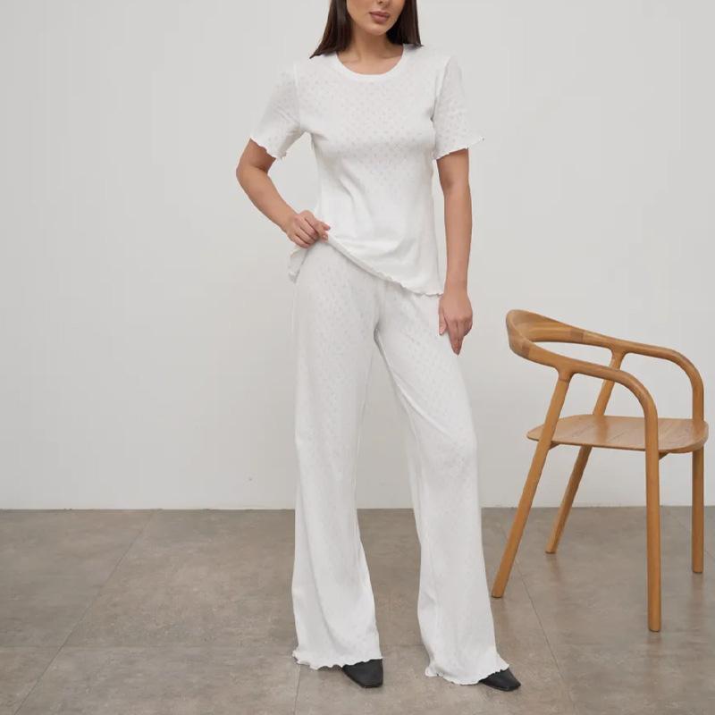Spring and summer short-sleeved trousers pure cotton hollow loungewear set S