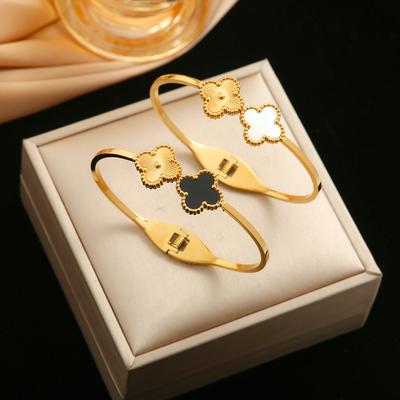Fashion Four-Leaf Flower Titanium Steel Bracelet Women Do Not Lose Colour Versatile Opening Adjustable Bracelet Four-Leaf Clover Bracelet
