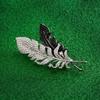 Black and White Feather Minimalist Stud Elegantly Set with Diamonds Feather Brooch Unique Design Pin