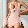 Women's Sexy Pajama Two-piece Set Solid Color Hollow-out Camisole Pajamas Bust-support Slim-fit Loungewear Set