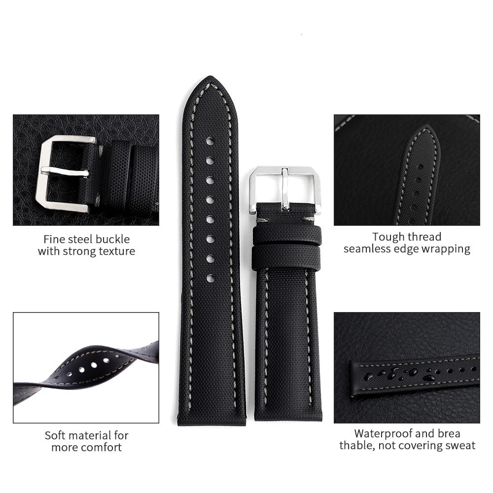 Watchband Cow Nylon Watch Strap for Waterproof Oxford Cloth Black Blue Men Leather Canvas Watch Band Bracelet Belt Metal Buckle 18-24mm