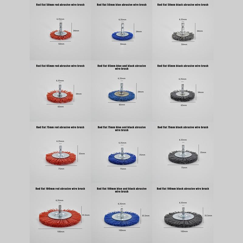 For Drill Rotary Tool Remove Rust/Corrosion/Paint Nylon Abrasive Brush Grit 80/120/180/240 Flat Abrasive Wheel Brush 1/4" Shank