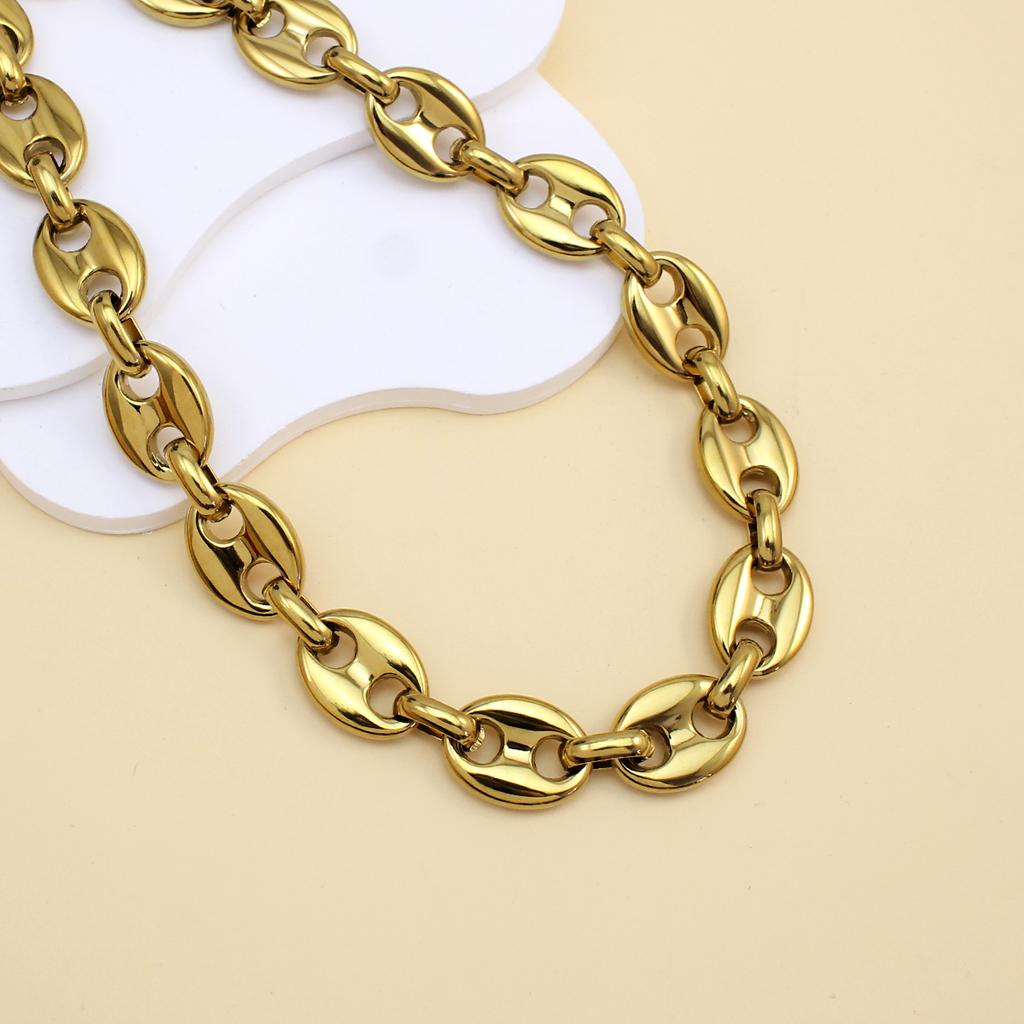 PVD 18K Gold Plated Kaffeebohnen Gliederkette Anhänger Halskette Statement Edelstahl Schweinenase Klobige Halsketten Bankett Schmuck