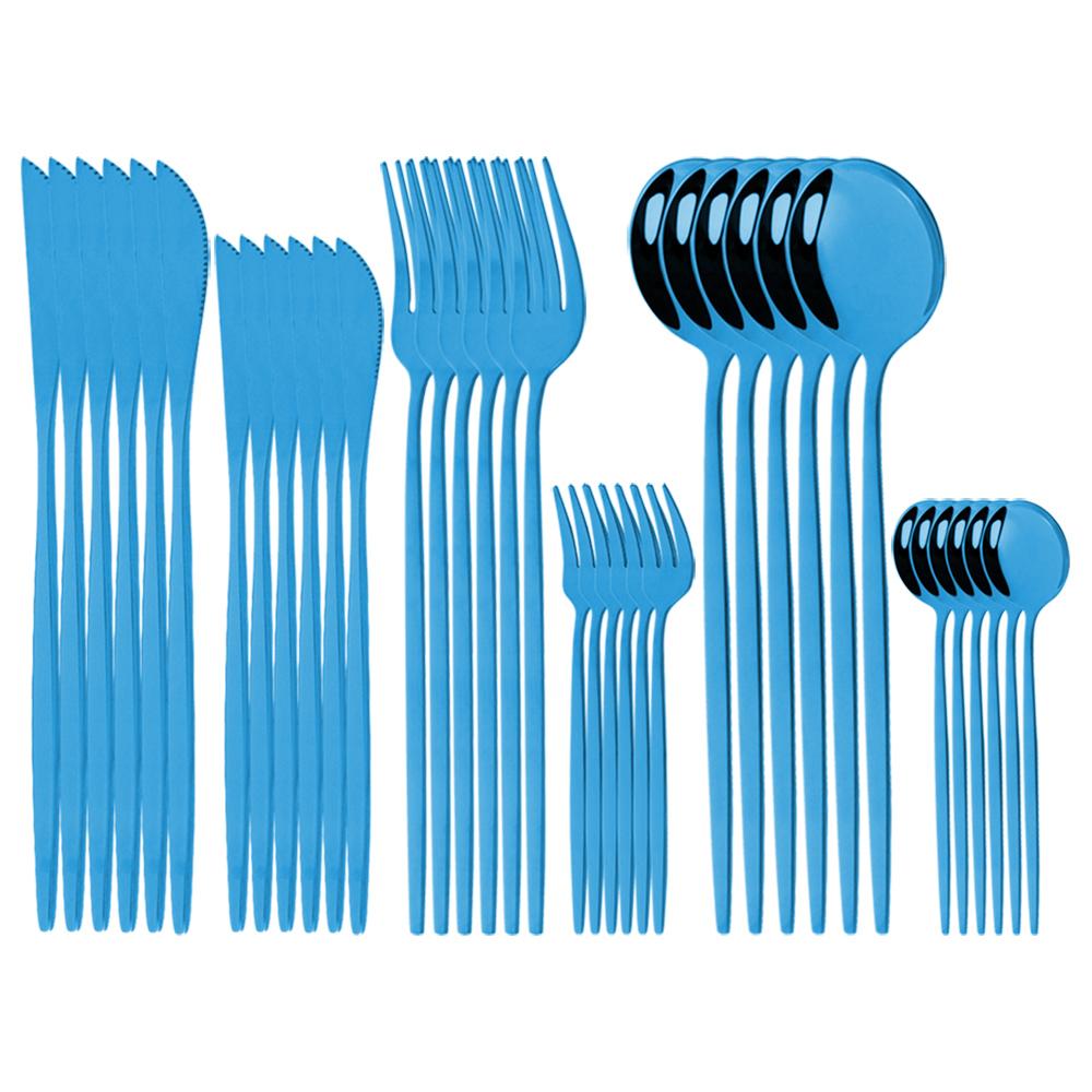 36Pcs Stainless Steel Mint Gold Dinnerware Set Dessert Knife Cake Fork Coffee Spoon Cutlery Set Kitchen Tableware Silverware Set