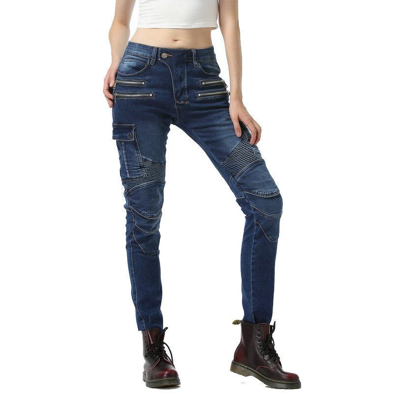 LOONG + BIKER + aksamitne damskie dżinsy rycerskie + motocykl jazda na rowerze wypoczynek wyścigi motocyklowe spodnie zapobiegające opadaniu