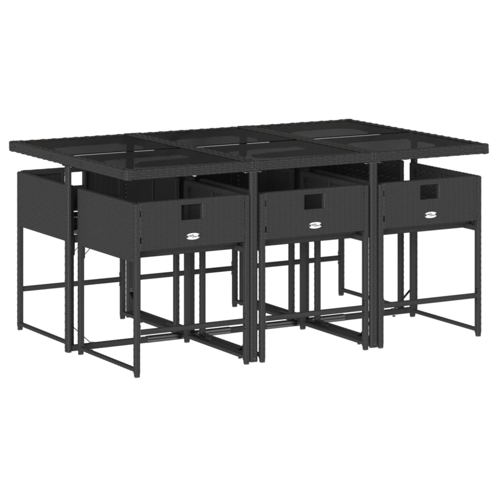 Vidaxl 7-Cz. Garden Furniture Set With Cushions, Black, Poly Rattan