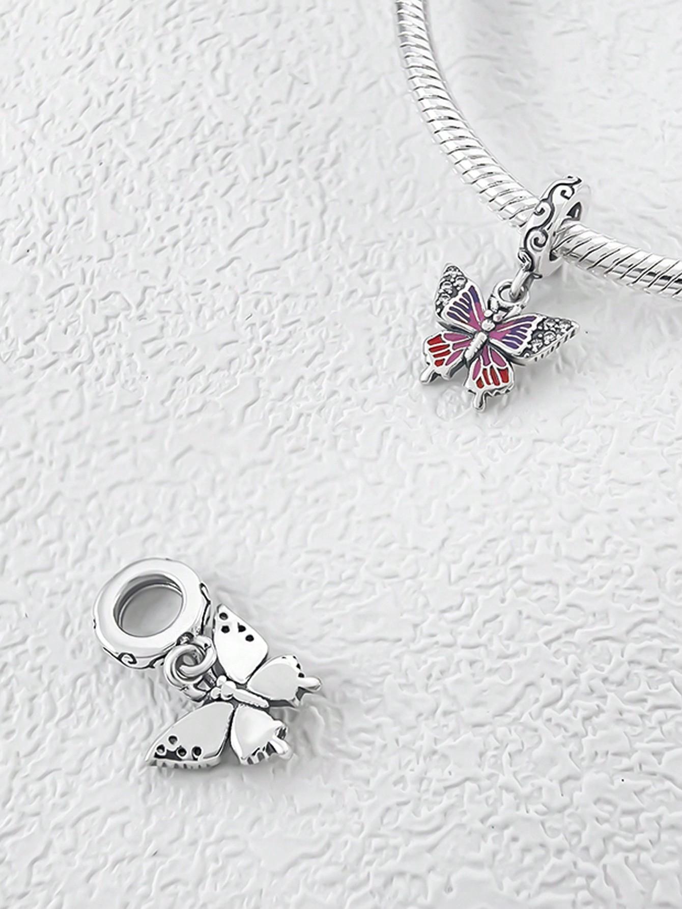 Посеребренные Оригинальные Шармы Разноцветные Бабочки Бусины Подходят для Браслета Женские Украшения Подарок