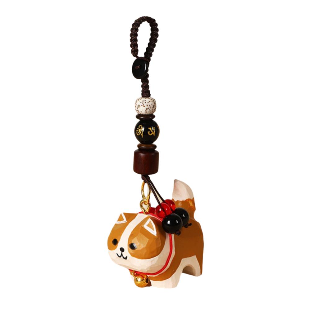 Flower Wooden Carved Dog Keychain Weave Rope Car Keyring Wood Shiba Inu Dolls Pendant  Students